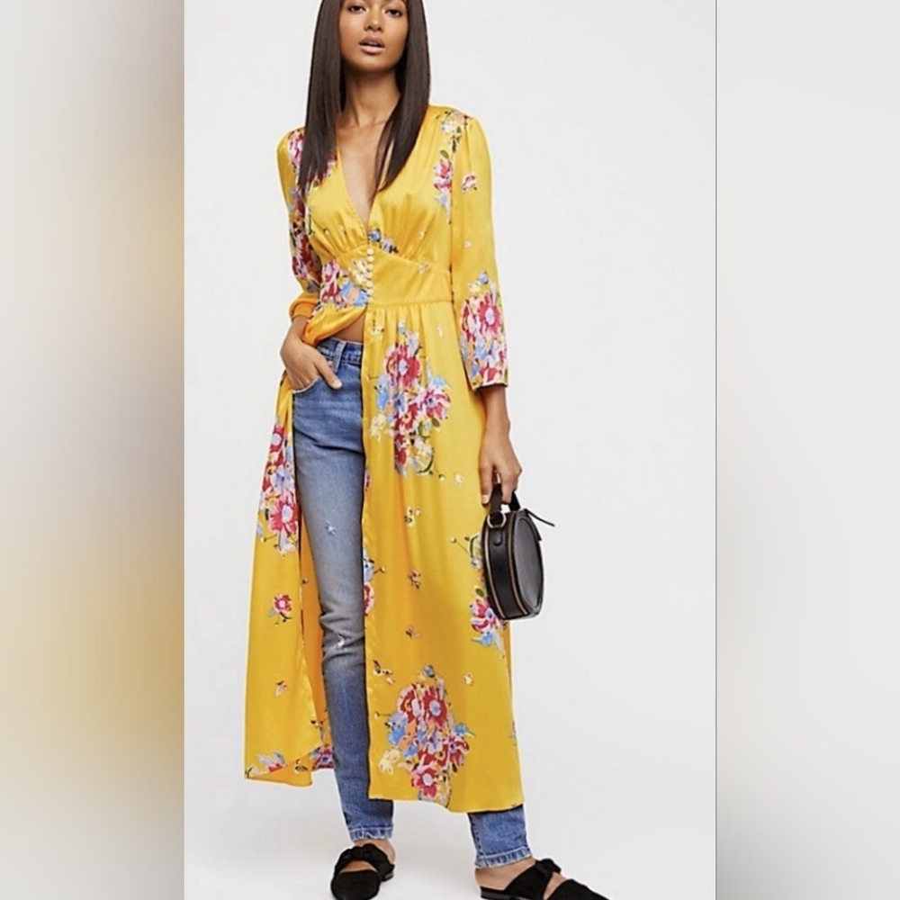 Free People Alexa Yellow Floral Long Sleeve Dress